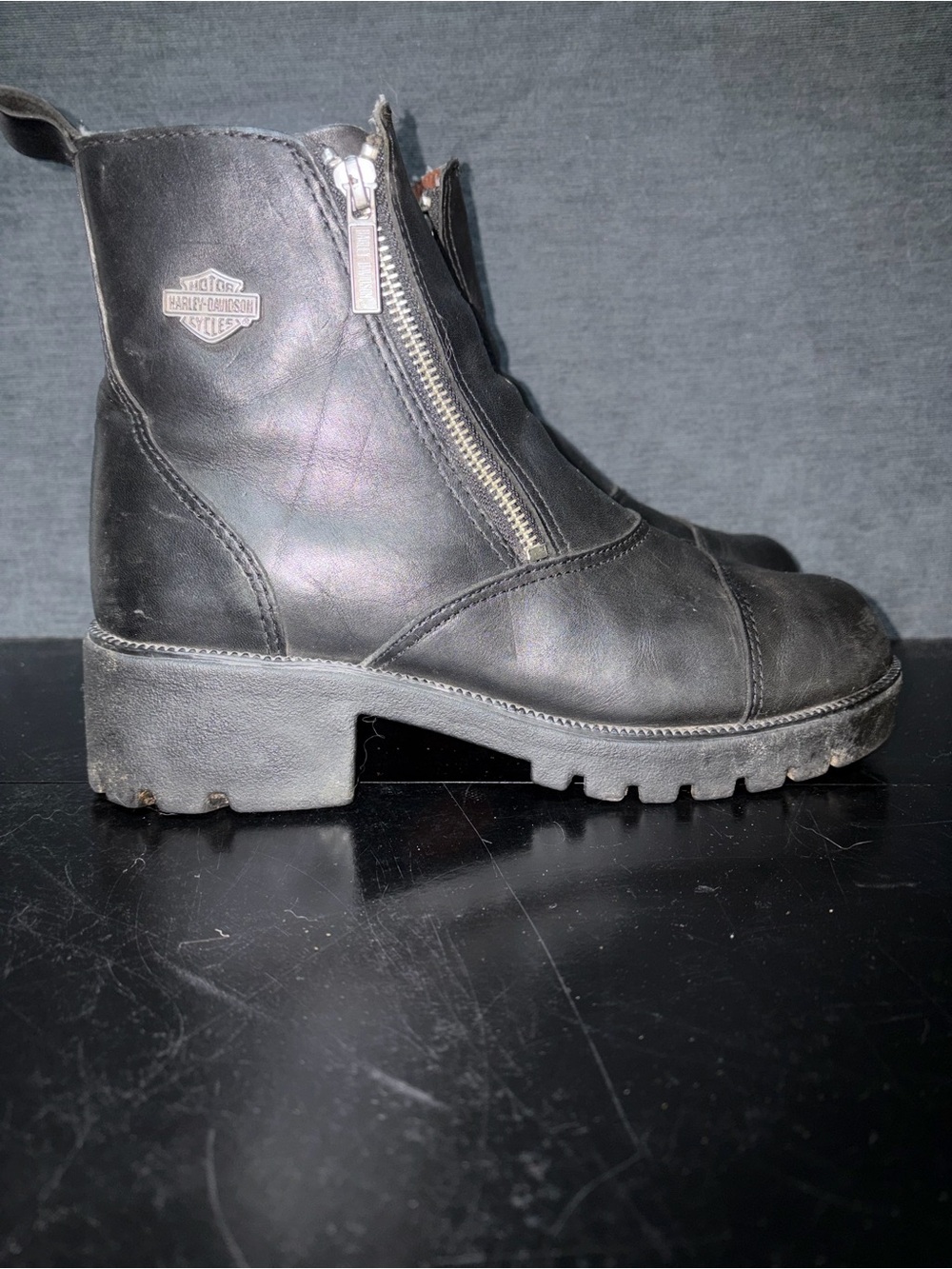 Harley-Davidson Black Leather Side-Zip Moto Ankle Boots